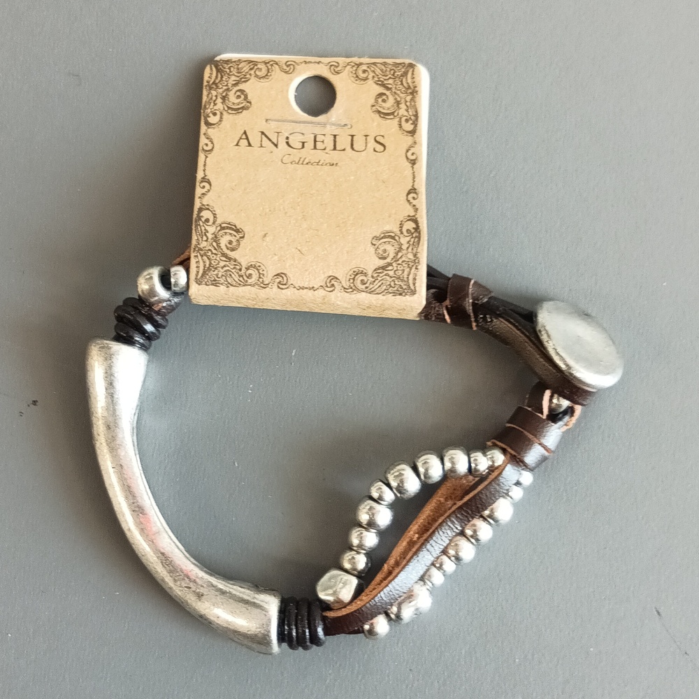 2/$15 + $4.99 Shipping Silver Toned Beaded & Brown Faux Leather Bracelet